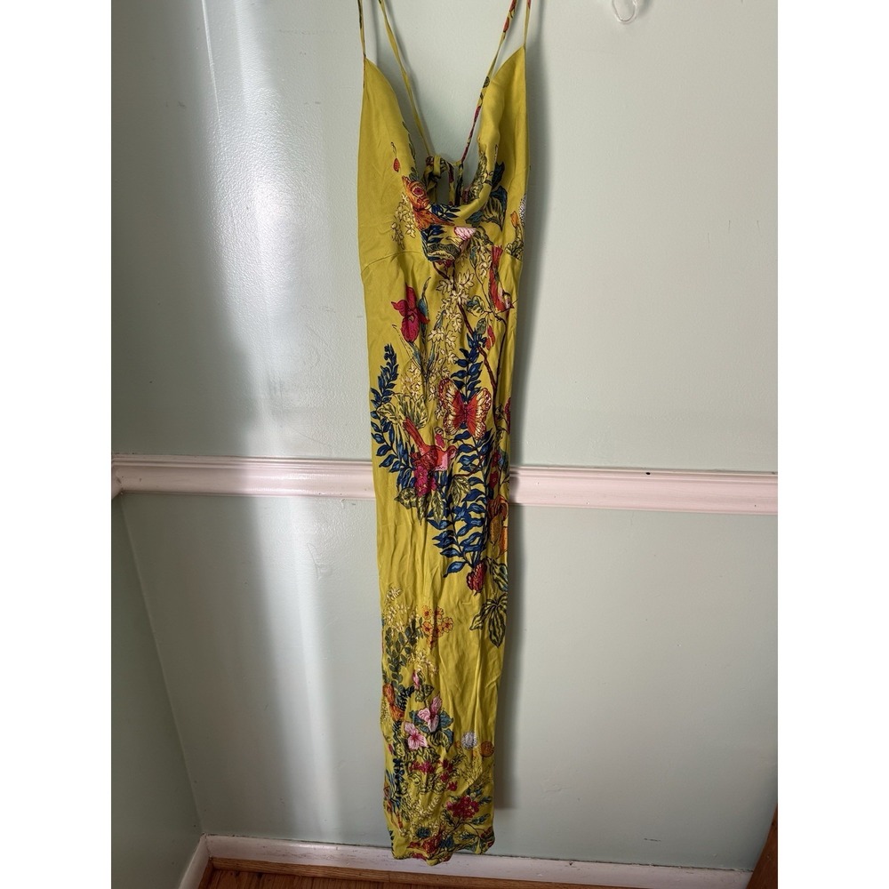 Anthropologie Silky Maxi Slip Dress Fairy Butterflies Chartreuse Yellow Sz Small - Picture 2 of 9